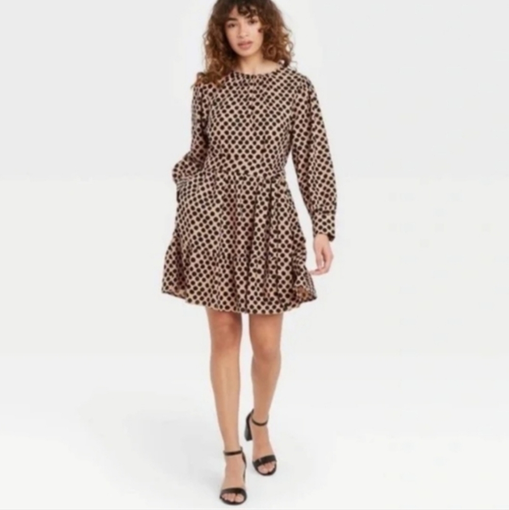 Brown Polkadot Waist tie 2 Pockets Midi Sundress by Who What Wear Sz S